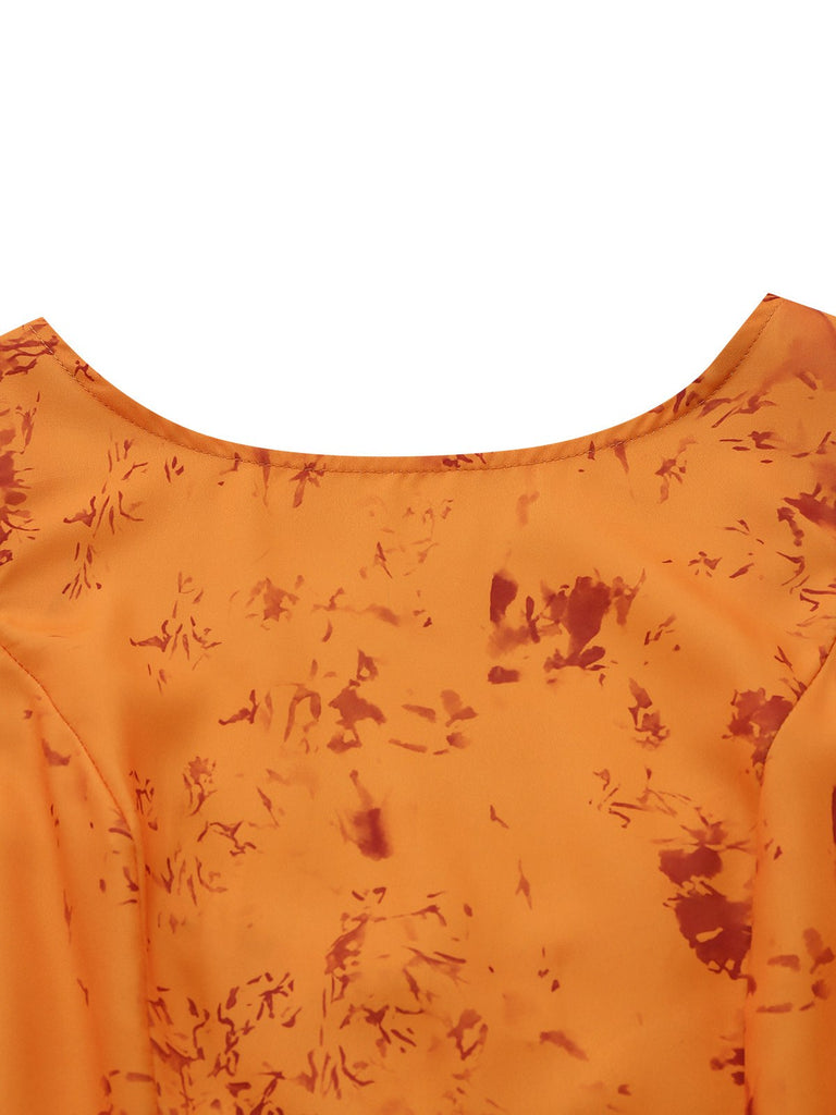 Orange 1930s Cotton Sleeveless Printed Fitted Dress - vintage dress, retro fashion