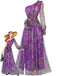 Purple 1930s Mesh One-Shoulder 3D Floral Evening Dress - vintage dress, retro fashion