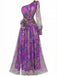 Purple 1930s Mesh One-Shoulder 3D Floral Evening Dress - vintage dress, retro fashion