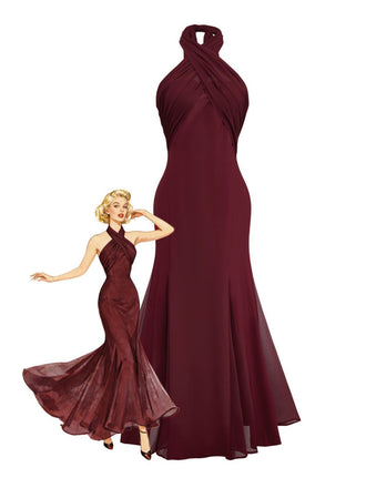 1930s Solid Chiffon Criss Cross Strapless Convertible Dress - vintage dress, retro fashion