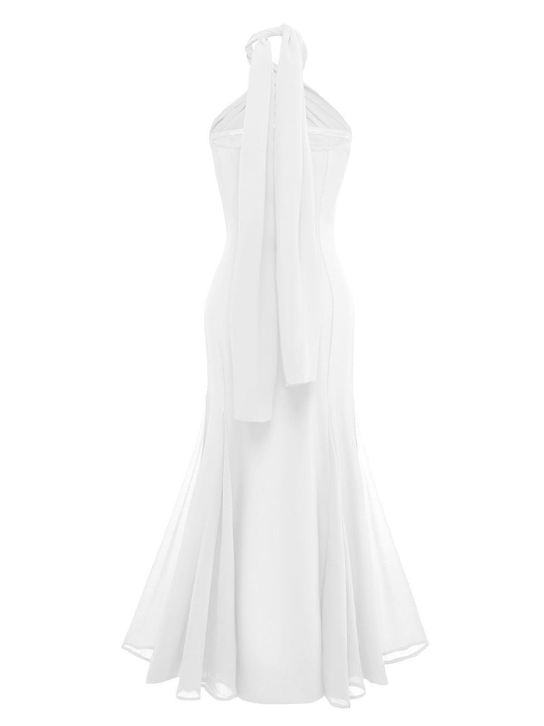 1930s Solid Chiffon Criss Cross Strapless Convertible Dress - vintage dress, retro fashion