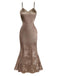 1930s Solid Satin Floral Jacquard Slip Mermaid Dress - vintage dress, retro fashion