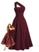 1930s Solid Surplice One-Shoulder Waist Ruched Dress - vintage dress, retro fashion