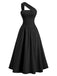 1930s Solid Surplice One-Shoulder Waist Ruched Dress - vintage dress, retro fashion