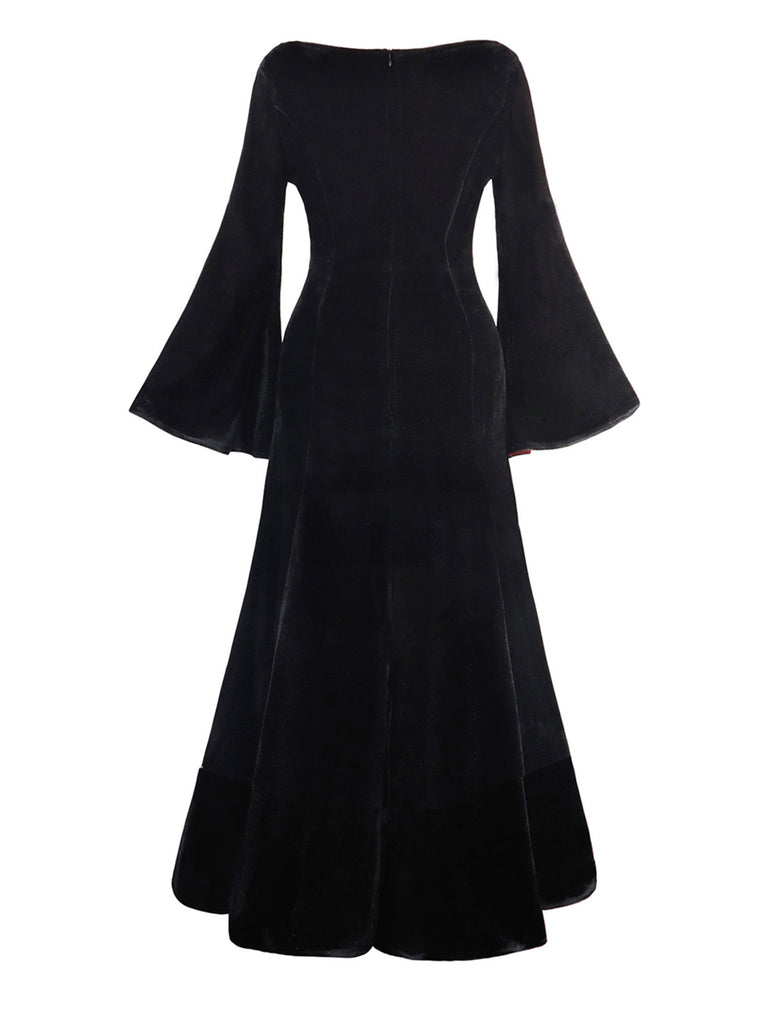 1930s Velvet Bell-Sleeve Wednesday Addams Style Dress - vintage dress, retro fashion