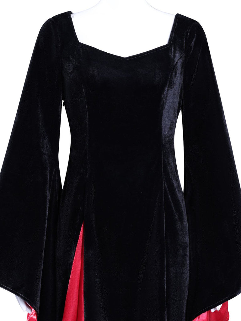 1930s Velvet Bell-Sleeve Wednesday Addams Style Dress - vintage dress, retro fashion