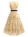 Yellow 1930s Ditsy Floral Mesh Sleeveless Ribbon Dress - vintage dress, retro fashion