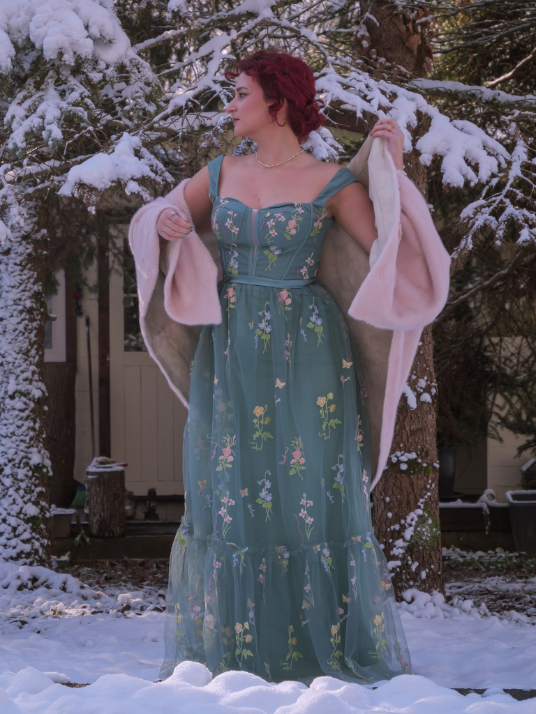 1930s Floral Mesh Boned Lace-Up Dress - vintage dress, retro fashion