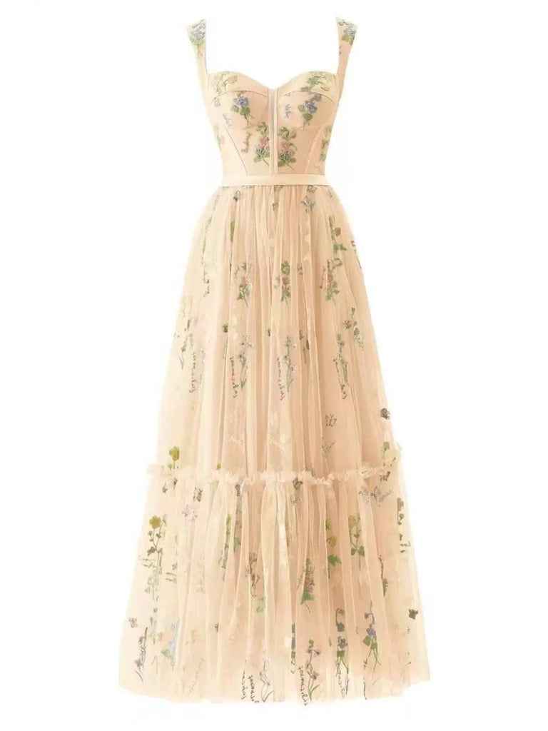 1930s Floral Mesh Boned Lace-Up Dress, classic vintage style elegant retro fashion - Image 2