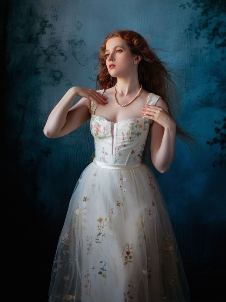 1930s Floral Mesh Boned Lace-Up Dress - vintage dress, retro fashion