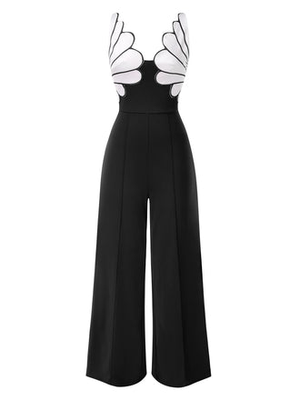 1930s Floral Patchwork V-Neck Straps Jumpsuit - vintage jumpsuit, retro fashion