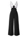 1930s Floral Patchwork V-Neck Straps Jumpsuit - vintage jumpsuit, retro fashion