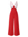 1930s Floral Patchwork V-Neck Straps Jumpsuit - vintage jumpsuit, retro fashion