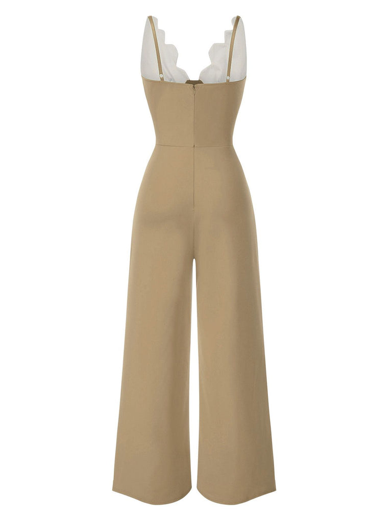 1930s Floral Patchwork V-Neck Straps Jumpsuit - vintage jumpsuit, retro fashion