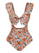 1930s Floral Ruffle Cutout Tie-Front One-Piece Swimsuit, vintage swimsuit, pin-up swimwear - perfect for women who love vintage and retro fashion