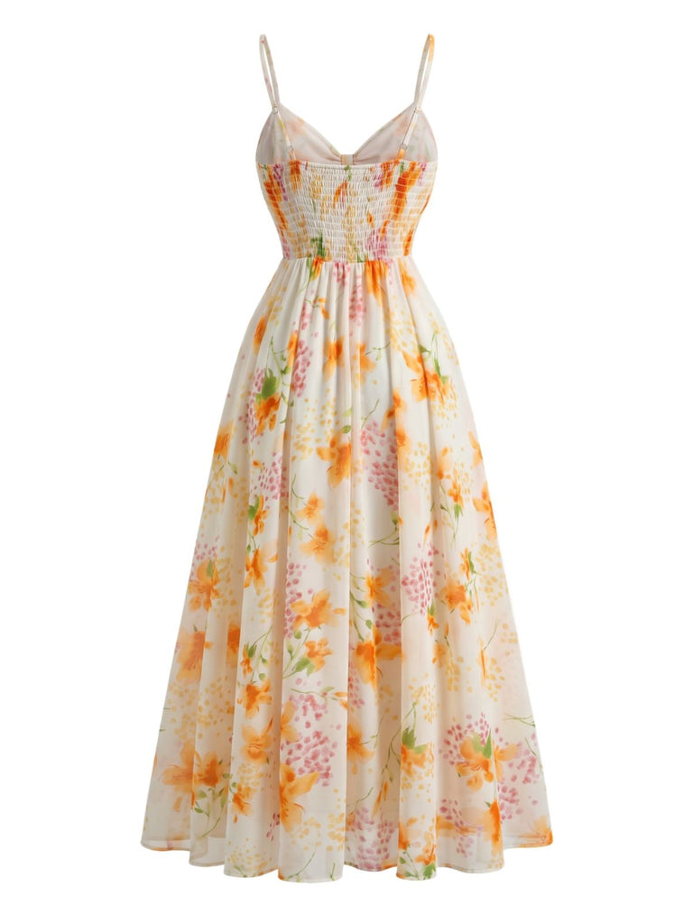 Yellow 1930s Floral V-Neck Bohemian Slip Dress, vintage dress, retro fashion, floral print - perfect for women who love vintage and retro fashion