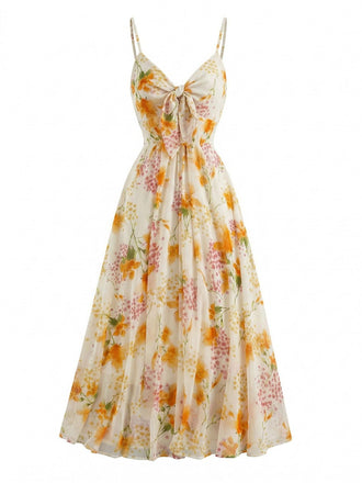 [Pre-Sale] Yellow 1930s Floral V-Neck Bohemian Slip Dress