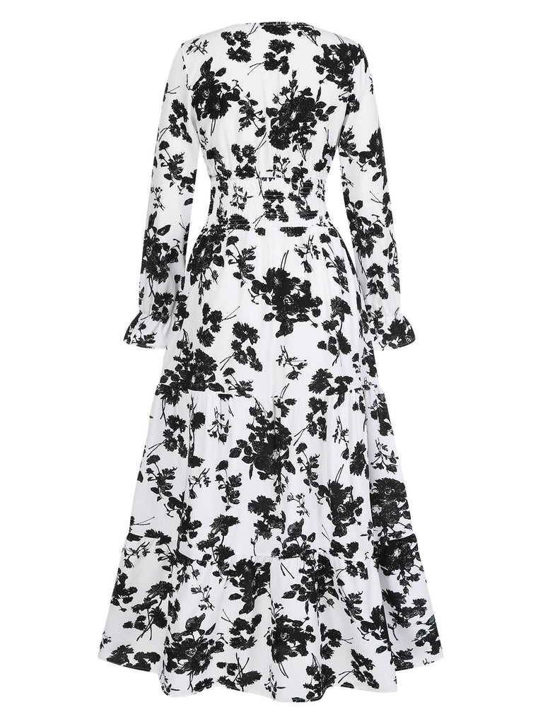 View 6: 1930s 1930s Flower Silhouette V-Neck Maxi 