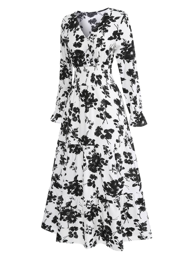 View 7: 1930s 1930s Flower Silhouette V-Neck Maxi 