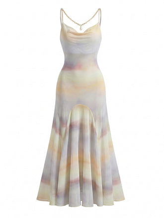 1930s Gradient Mesh Slip Long Nightgown with Necklace, vintage fashion, retro style - perfect for women who love vintage and retro fashion
