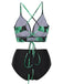 1930s Green Leaves V-Neck Strap Bikini Set - vintage fashion, retro style
