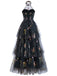 1930s Halter Floral Embroidered Tiered Mesh Satin Maxi Dress, vintage dress, retro fashion - vintage inspired fashion