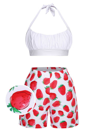 1930s Halter Strawberry Swimsuit Set - vintage swimsuit, pin-up style