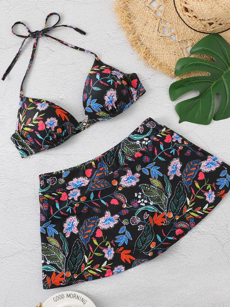 1930s Floral Print High Waist Skirted Bikini Set, vintage skirt, retro style - perfect for women who love vintage and retro fashion