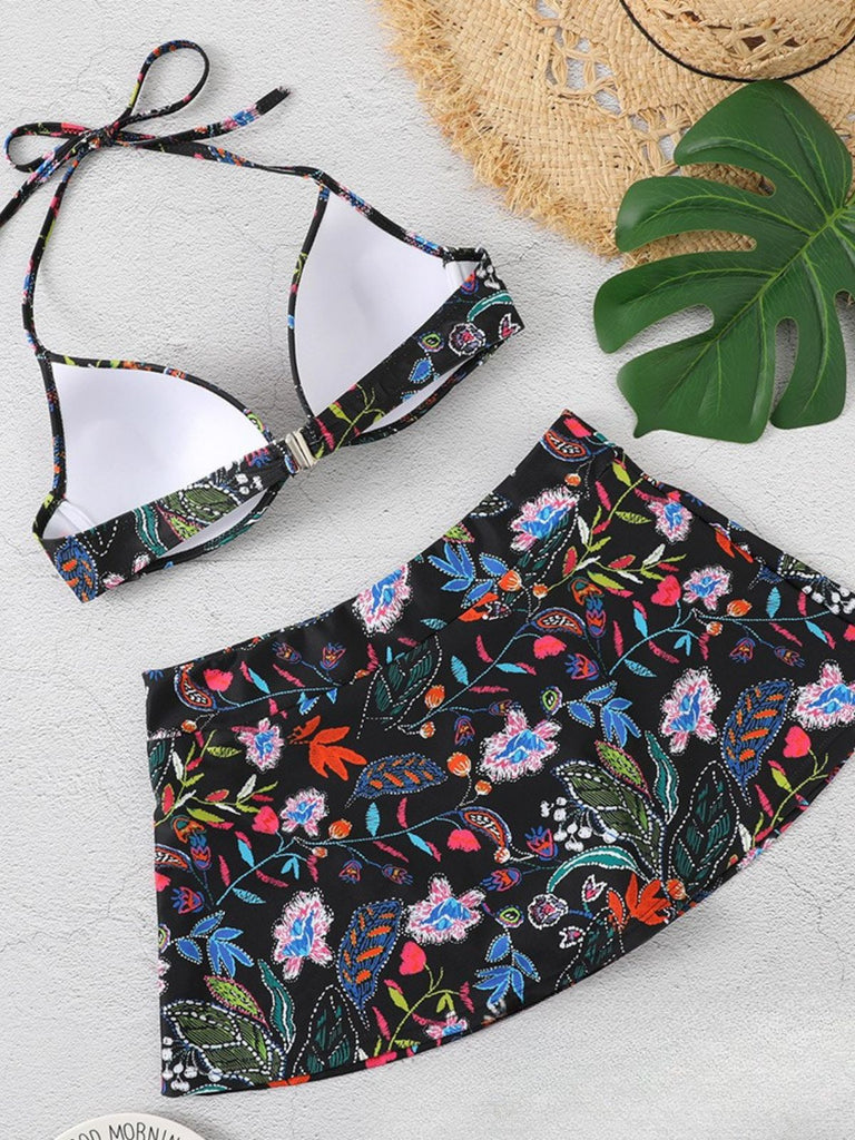 1930s Floral Print High Waist Skirted Bikini Set, vintage skirt, retro style - perfect for women who love vintage and retro fashion