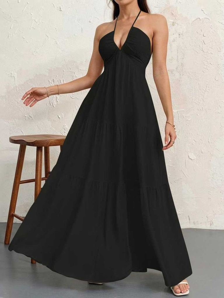 1930s Halter V-Neck Backless Solid Maxi Dress, vintage dress, retro fashion - perfect for women who love vintage and retro fashion
