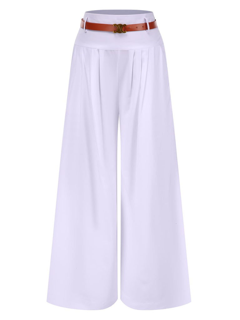 She walks in these 1930s High Waist Belted Wide-Leg Solid Pants and the world follows