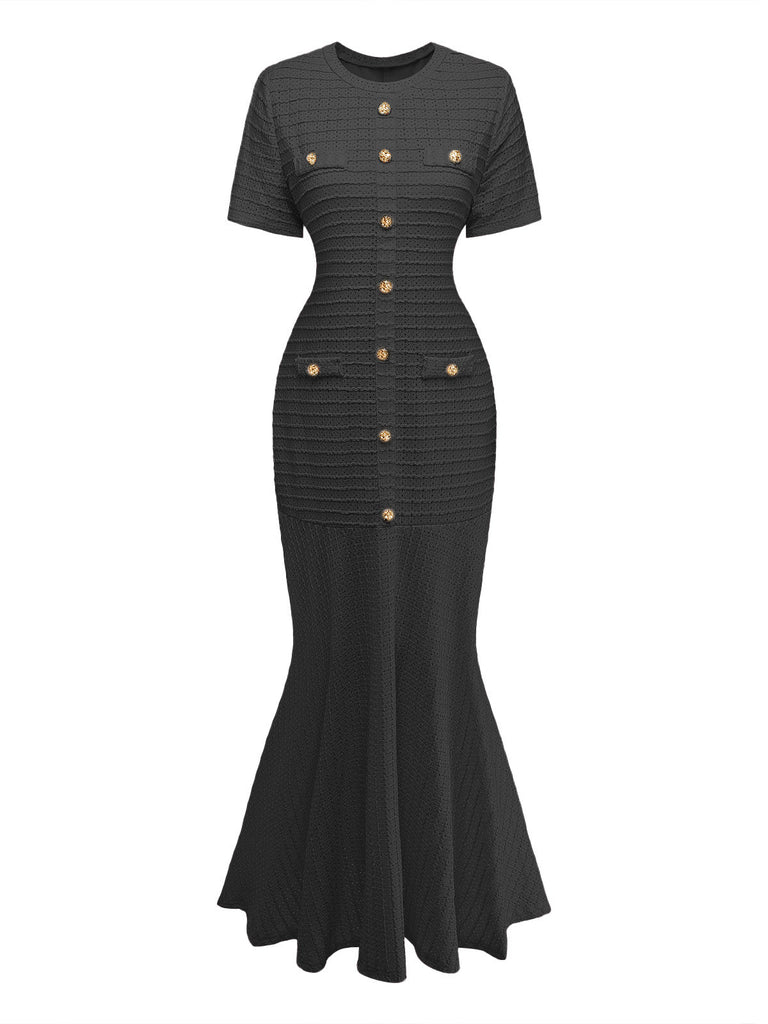 1930s Hollow Out Plaid Mermaid Dress - vintage dress, retro fashion for vintage lovers