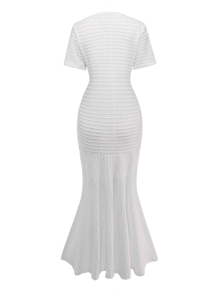 1930s Hollow Out Plaid Mermaid Dress - vintage dress, retro fashion for vintage lovers