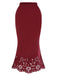 View 10: 1930s 1930s Hollow Out Solid Fishtail Skirt, perfect for retro themed parties, vintage fashion enthusiasts and special occasions