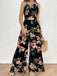 Black 1930s Floral Leaf Asymmetric Sleeveless Jumpsuit - vintage jumpsuit, retro fashion, classic black