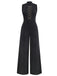 Black 1930s Sleeveless Chain Drawstring Half-Turtleneck Jumpsuit - vintage jumpsuit, retro fashion, classic black