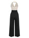 Black & White 1930s Contrast Notched Collar Jumpsuit - vintage jumpsuit, retro fashion, classic black