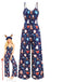 Blue 1930s Christmas Elements Printed Straps Jumpsuit - vintage jumpsuit, retro fashion