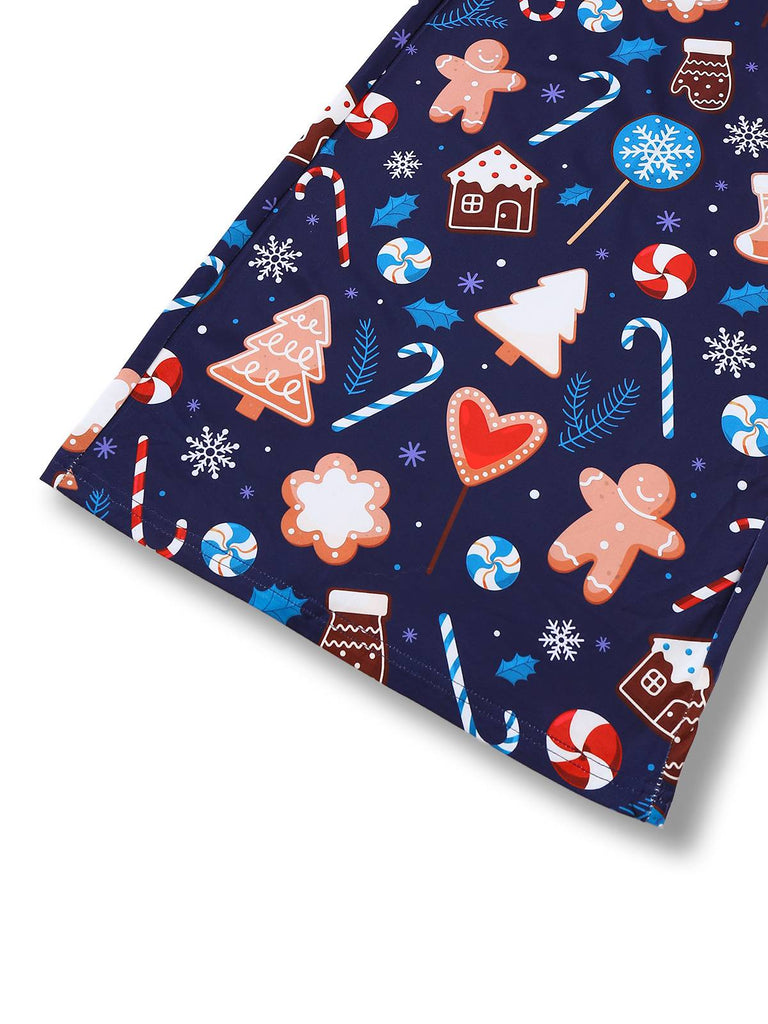 Blue 1930s Christmas Elements Printed Straps Jumpsuit - vintage jumpsuit, retro fashion