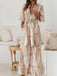 Khaki 1930s Geometric Printed Half Sleeves Lapel Jumpsuit - vintage jumpsuit, retro fashion