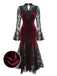 Front view: 1930s 1930s Lace Long Sleeve Fishtail Dress, perfect for retro themed parties, vintage fashion enthusiasts and special occasions