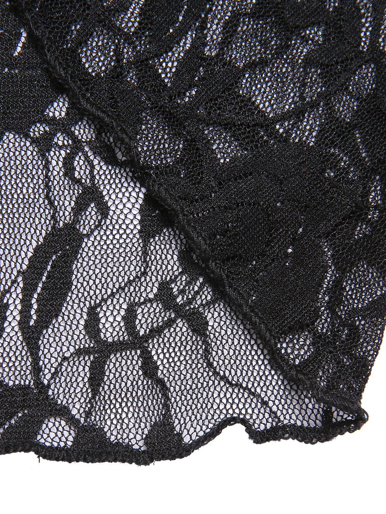 View 6: 1930s 1930s Lace Long Sleeve Fishtail Dress, perfect for retro themed parties, vintage fashion enthusiasts and special occasions