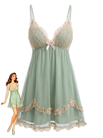 Green 1930s Vintage Retro Nightgown
