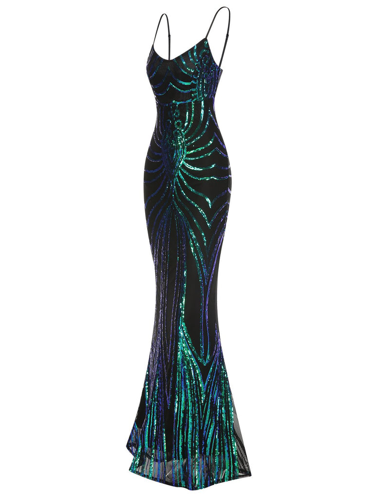 1930s Lace-Up Backless Sequined Maxi Dress, vintage dress, retro fashion, lace detail - perfect for women who love vintage and retro fashion
