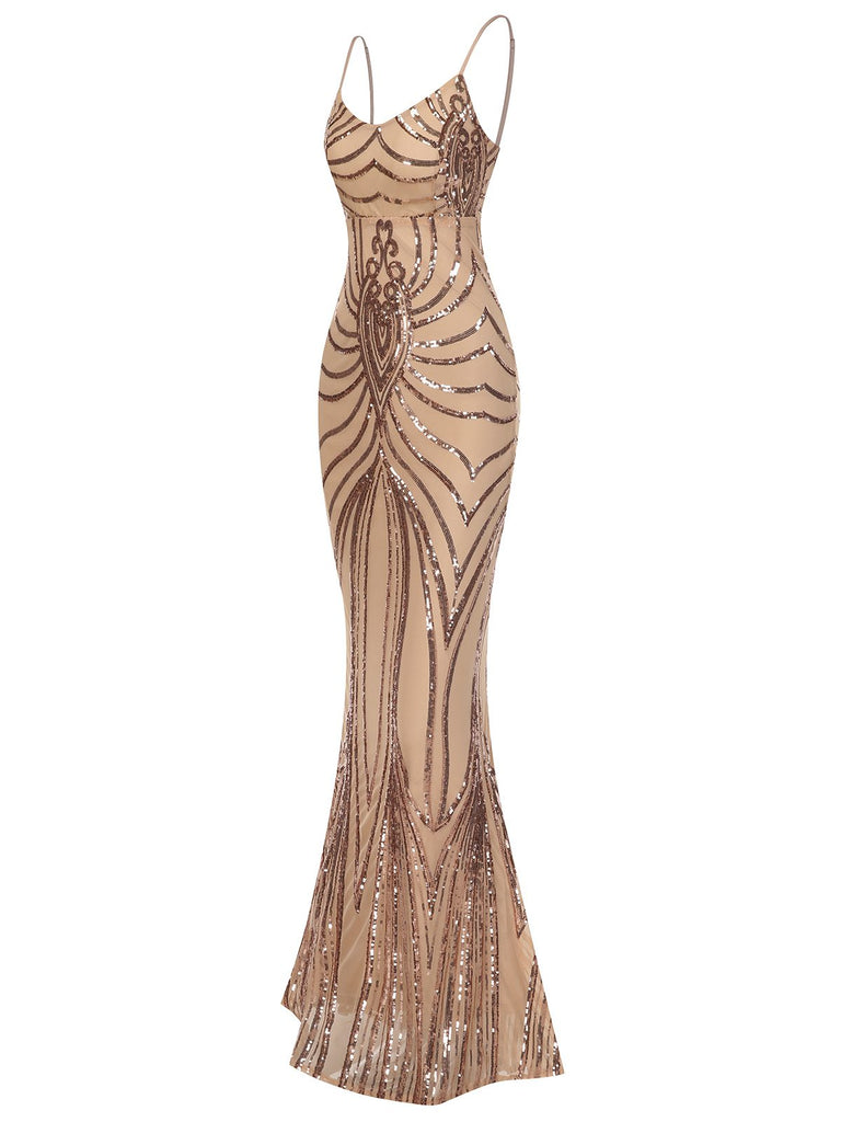 1930s Lace-Up Backless Sequined Maxi Dress, vintage dress, retro fashion, lace detail - perfect for women who love vintage and retro fashion