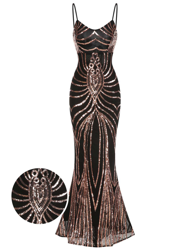 1930s Lace-Up Backless Sequined Maxi Dress, vintage dress, retro fashion, lace detail - perfect for women who love vintage and retro fashion