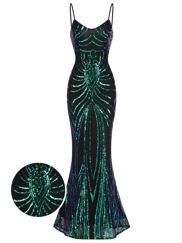 1930s Lace-Up Backless Sequined Maxi Dress, vintage dress, retro fashion, lace detail - perfect for women who love vintage and retro fashion