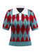 1930s Lapel Collar Color Block Diamond Grid Sweater - vintage fashion, retro style