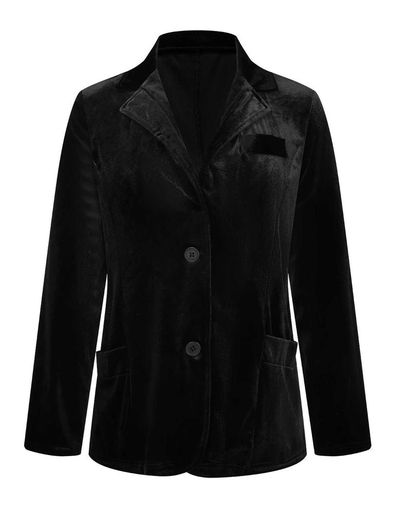 1930s Lapel Pocketed Velvet Solid Coat - vintage fashion, retro style