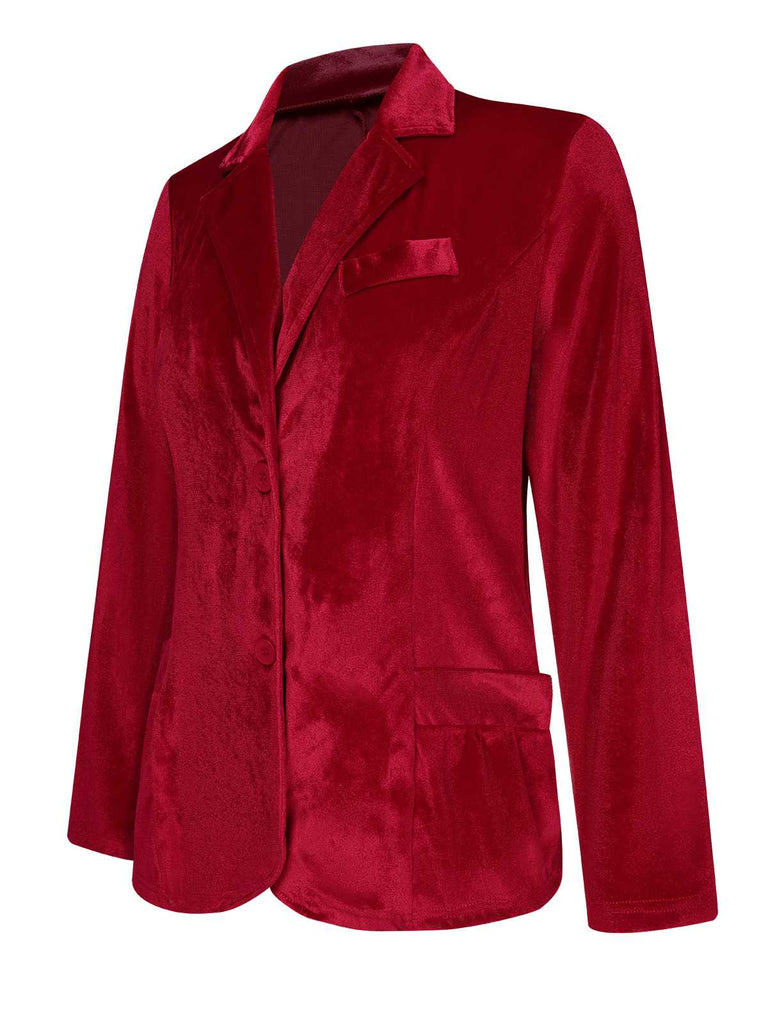 1930s Lapel Pocketed Velvet Solid Coat - vintage fashion, retro style